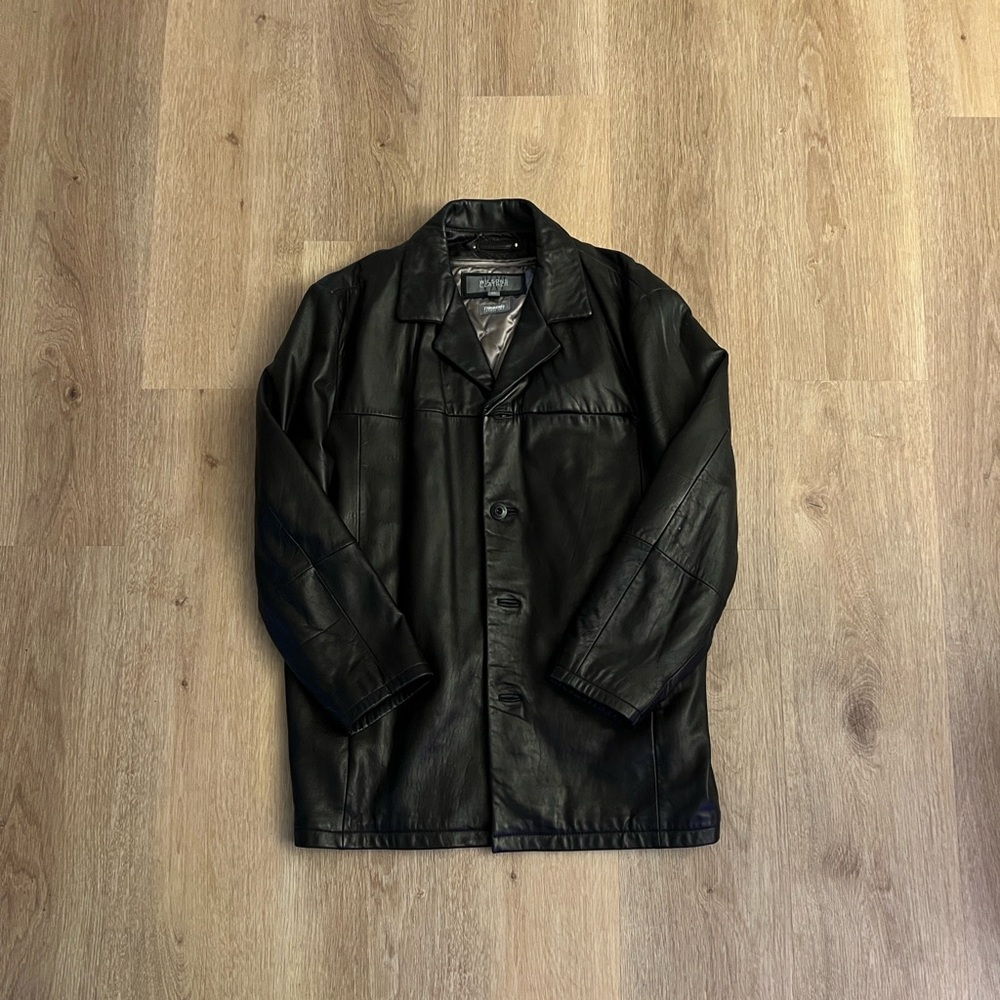 Men’s Wilsons Leather Black Car Coat Size: XL